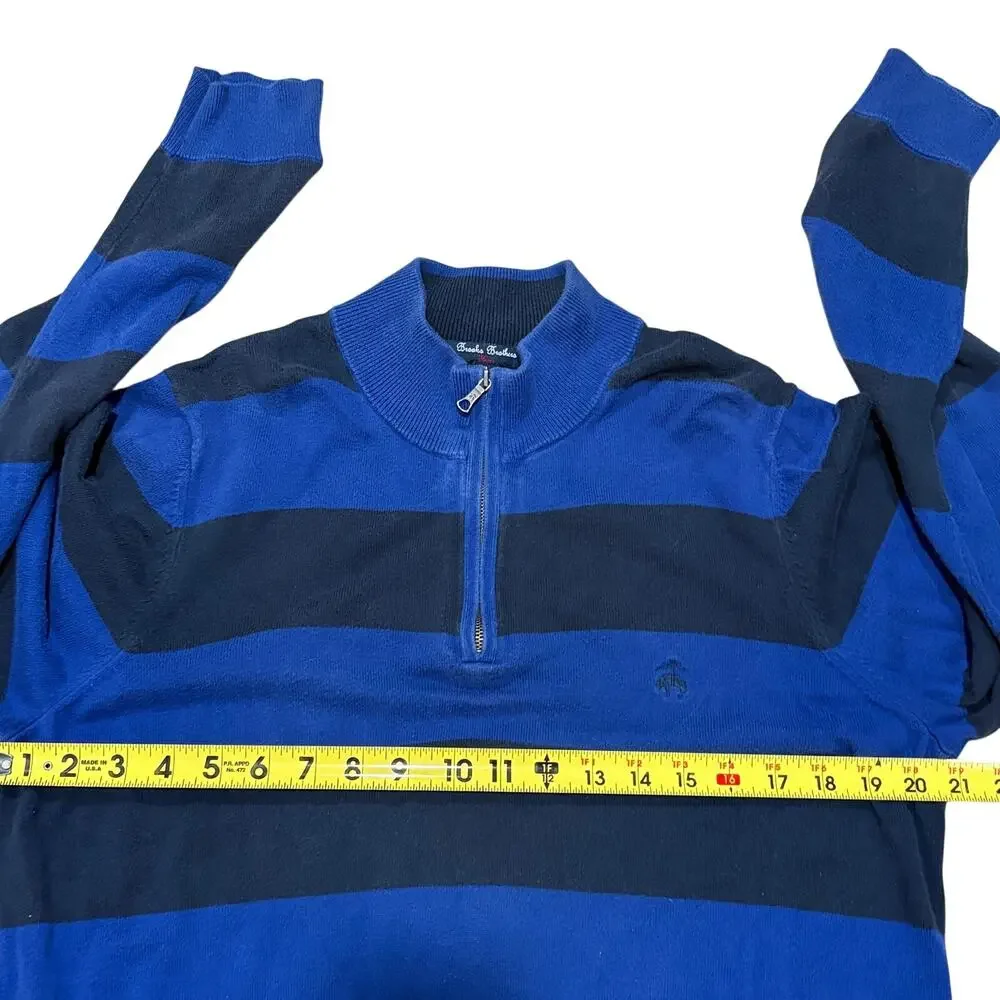 Brooks‎ Brothers Fleece Men’s Quarter Zip 1/4 Black Blue Striped Sweater Size XL